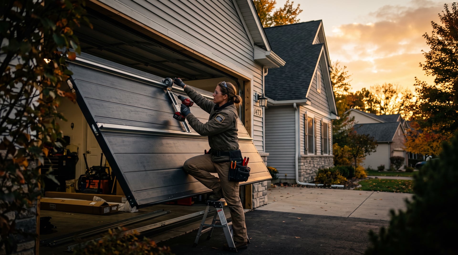BH Garage Door Metro Detroit technician installing a garage door at a Michigan home