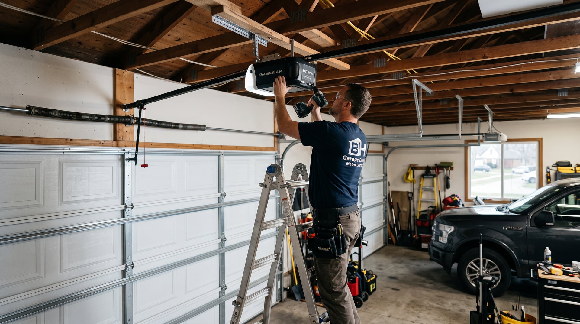 Belt-drive garage door opener install — BH Garage Door Metro Detroit, Metro Detroit, MI